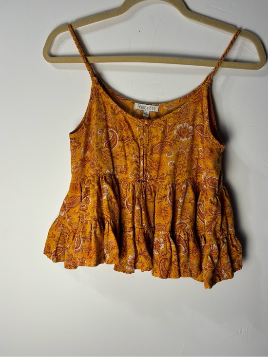 Patrons of Peace Tops - Patrons of Peace Mustard Paisley Ruffle Tank Top